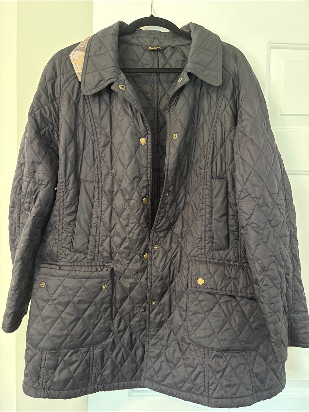 Barbour Black Quilted Diamond-Pattern Long Puffer Jacket